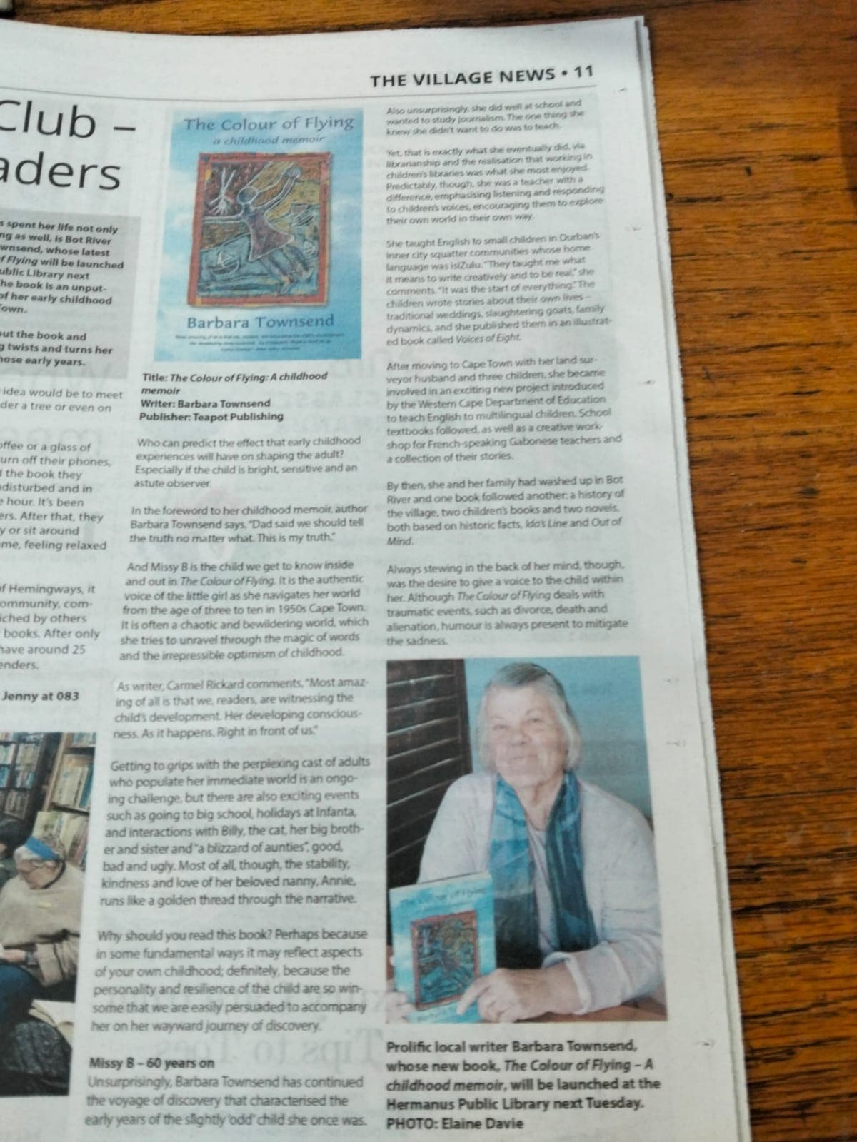 The Village News review of The Colour of Flying by Barbara Townsend